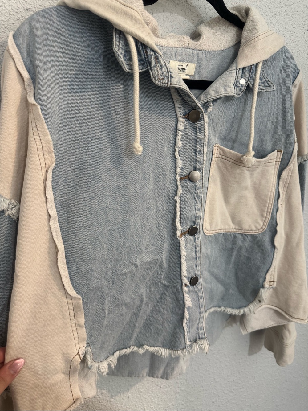 Easel Denim & Cream Hooded Jacket View 5